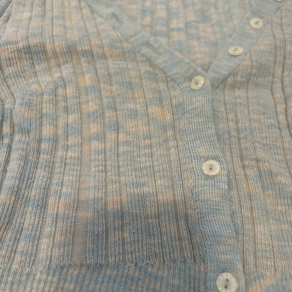 Urban Outfitters Blue cream swirl button up long sleeve crop top Small stretchy - Picture 3 of 4